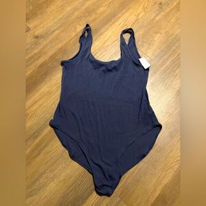 Navy Blue Ribbed Bodysuit